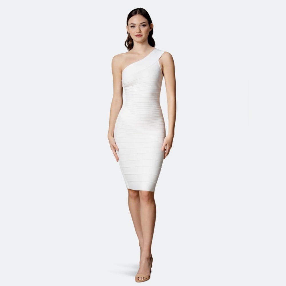Dress the Population white one shoulder bodycon dress